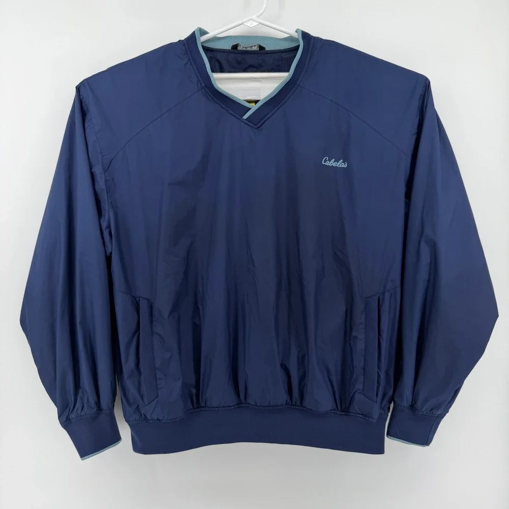 Cabelas‎ Mens XL Pullover Windbreaker Jacket Blue V Neck Long Sleeve Gorpcore